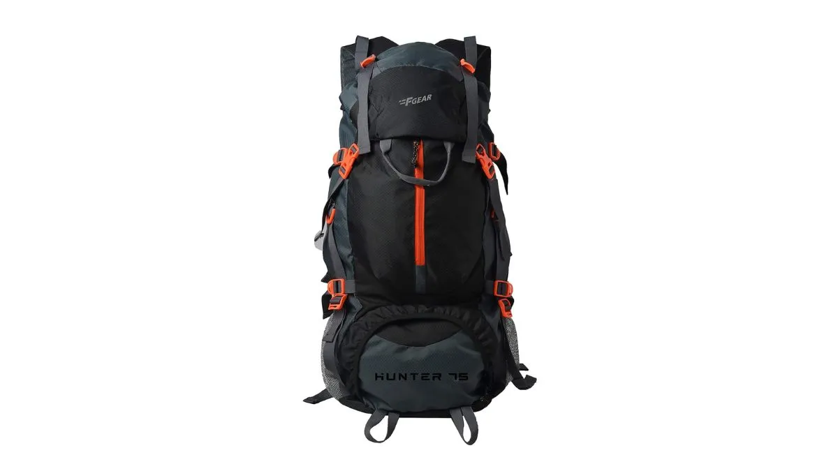 F Gear Hunter Black Grey Diamond 75L Rucksack with Shoe Compartment & Raincover