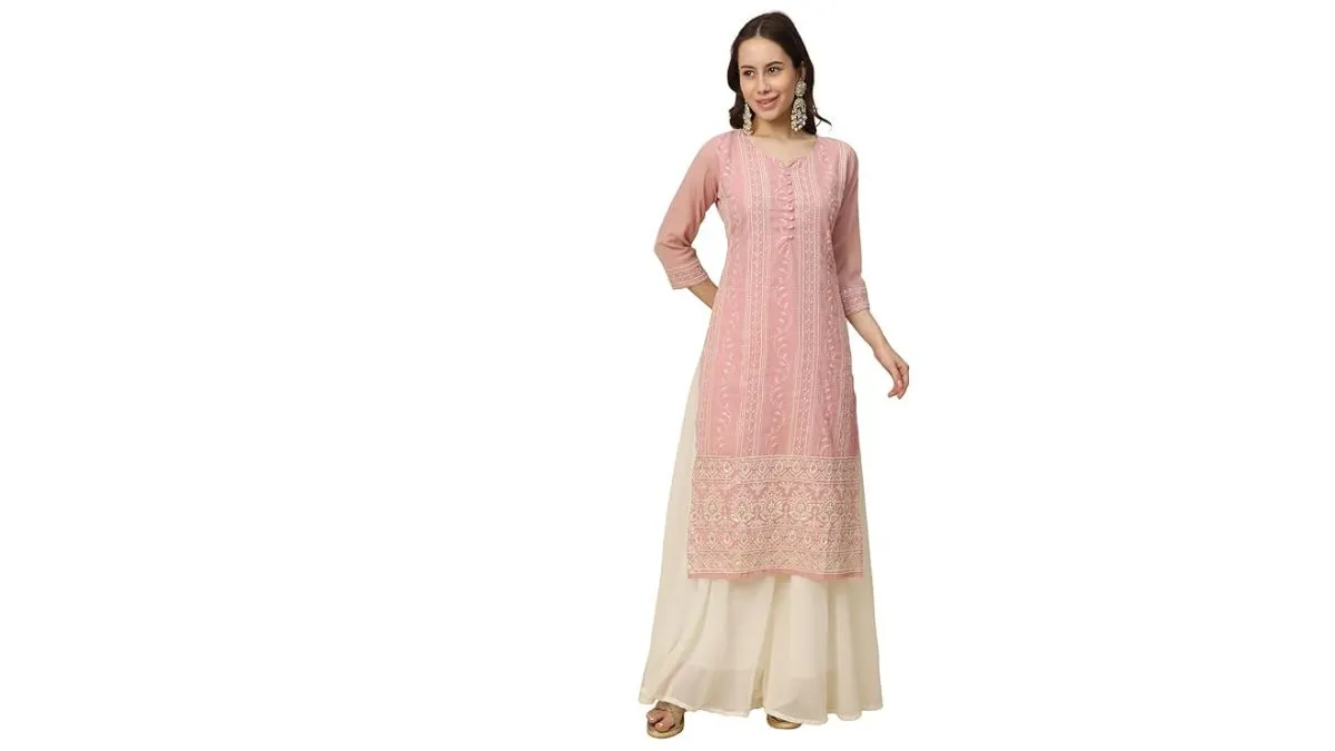 RATAN Women's Georgette Anarkali Lucknowi Chikankari Ethnic Wear Kurta