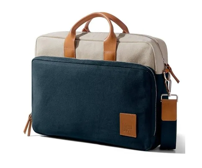 DailyObjects 100% Cotton Canvas Commute Laptop Messenger Bag for Men & Women | Travel Shoulder Handbag With Trolley Sleeve | Metal Zip Closure | Leather Handles | Padded Laptop Compartment For 14"