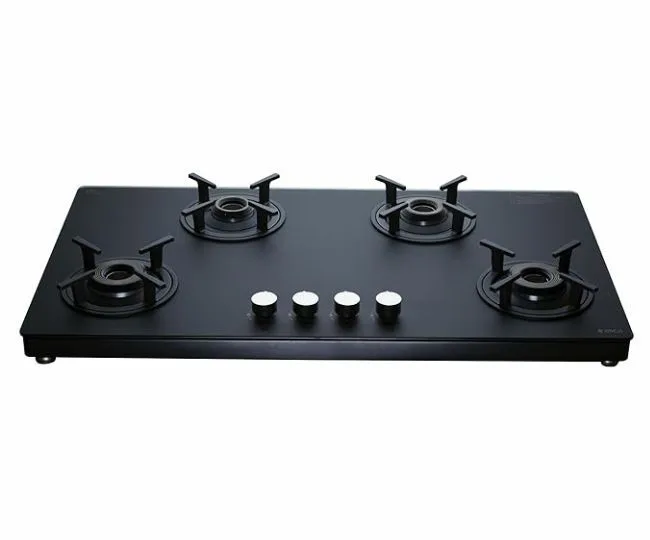 Elica 90cm 4 Burner Gas Stove | SBF MATT LOTUS TKN 904 CT VETRO 2J BK | Matt Glass Top | SABAF Brass Burners & Valves | Cast Iron Pan Support | 10 Yr Burner & 5 Yr Glass Warranty | Black