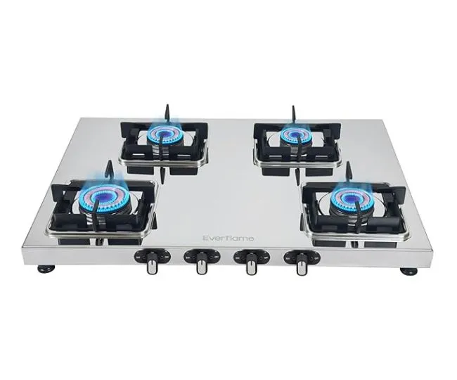 Everflame Prime Gas Stove| 4 Burner Stainless Steel Stove | Manual Ignition | LPG Stove | Gas-Saver | (1.2MM)-Thick SS Body | Brass Burner | ISI Certified | 2 Years Product Warranty + Doorstep Service