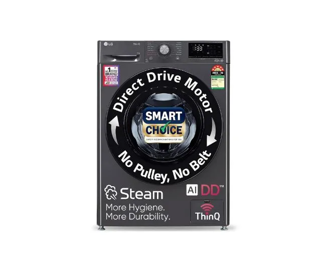 LG Smart Choice, 9 Kg, 5 Star, AI Direct Drive Technology, Steam, 6 Motion DD & Wi-Fi Fully-Automatic Front Load Washing Machine (FHP1209Z5M, Intelligent & Convenient Fabric Care, Middle Black)