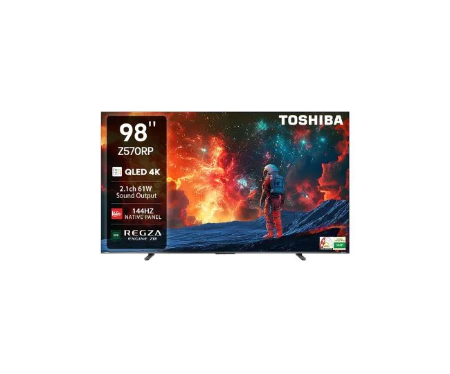 Toshiba 248 cm (98 Inches) 4K Ultra HD Smart QLED TV | Dolby Vision Atmos, HDR10+ | 144 Hz Panel | 2.1 CH 61W Speaker with Sub Woofer | REGZA Engine ZRi | Voice Control | VIDAA OS | 98Z570RP (Black)