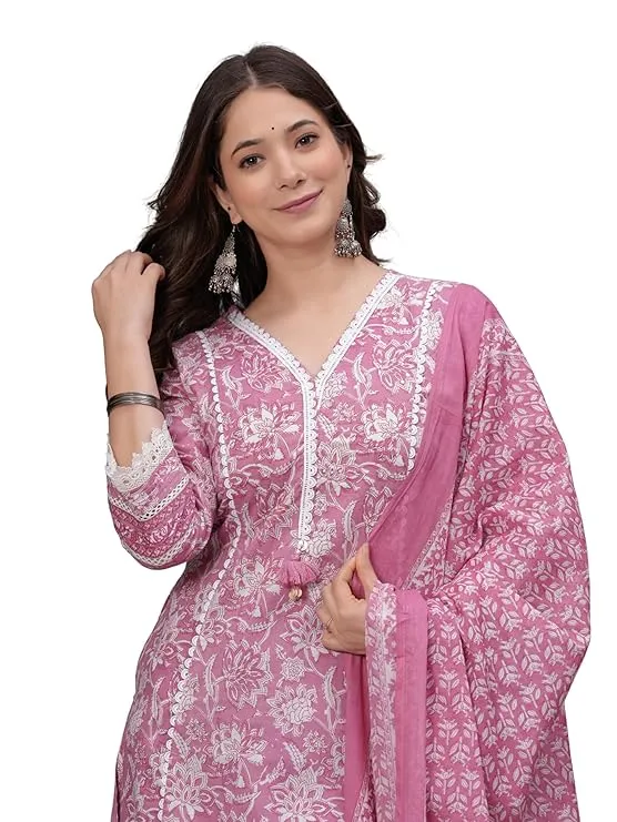 Amayra Women's Pure Cotton Printed Straight Kurta Set 
