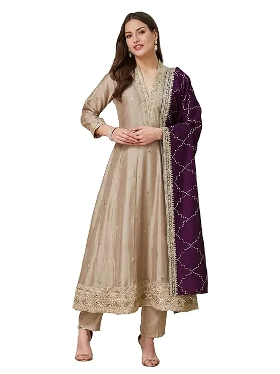 MOKOSH Womens Silk Embroidery Anarkali Kurta Pant with Dupatta
