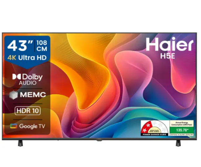 Haier H5E Series 108cm (43) 4K Ultra HD Smart LED Google TV 43H5E