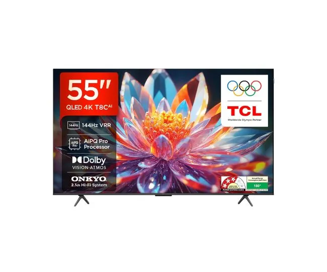 TCL 139 cm (55 inches) 4K Ultra HD Smart QLED Google TV | 120Hz Refresh Rate | 3GB RAM | Dolby Vision & Atmos | 55T8C
