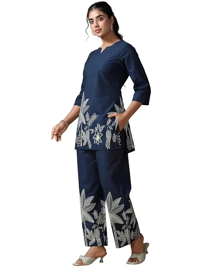 Pinkmint Women's Pure Cotton Co Ord Set l Kurta Sets for Women |Kurta Sets| Printed Kurta with Pant l Stylish Pocket & 3/4 Sleeve Women Co-ord Set (Avaiable in Plus size