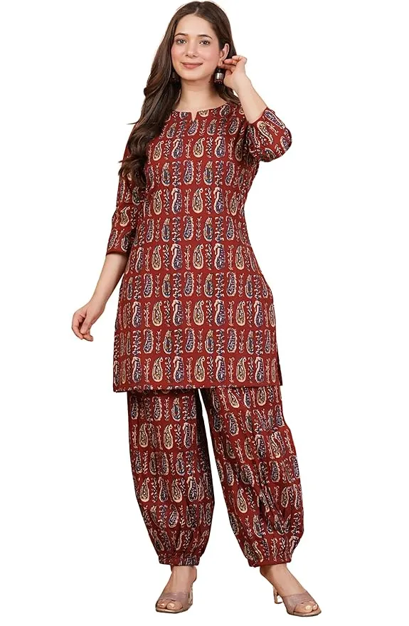 rytras Women Woman Pure Cotton Printed Straight Kurta Sets with Afghani Pants|Kurti Set for Woman|Cord Set for Women Cotton