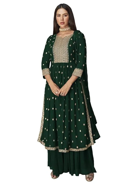 Xomantic Fashion Women's Ethnic Wear Nyra Cut Embroidery Kurti plazzo and Dupatta set