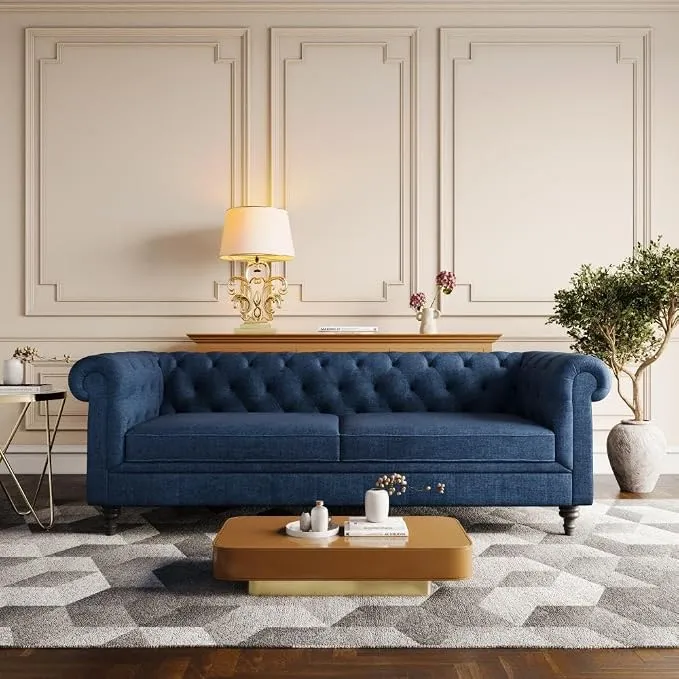 Wakefit Sofa Set | 3 Year Warranty | Sofa 3 Seater, 3 Seater Sofa for Living Room, Wooden Sofa Set, Couch Sofa for Living Room - Havana(Malphino : Cobalt Blue)