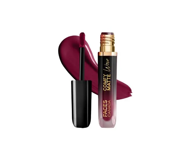 FACES CANADA Comfy Matte Wow Liquid Lipstick - Plum Passion 04 (Plum) 3.8ml | One Swipe Application | Highly Pigmented | Comfortable Wear | Glides Smoothly | Long Lasting | Transferproof, Smudgeproof & Waterproof