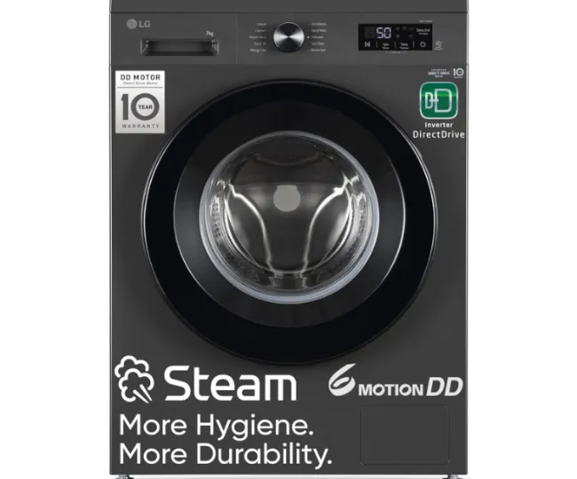 LG 7 Kg, 5 Star, DD Technology, Steam Wash, 6 Motion DD, Fully-Automatic Front Load Washing Machine (FHB1207Z2M, Allergy Care, In-Built Heater, Touch Panel, Middle Black)
