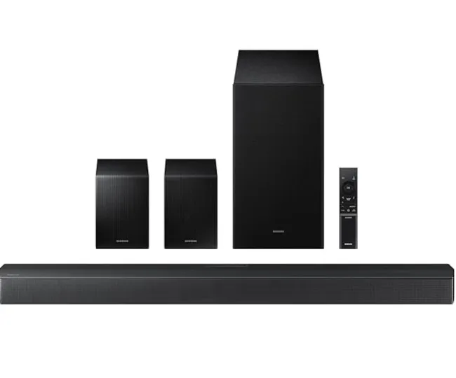 Samsung 490 W 5.1 ch Soundbar with Center Speaker | Dolby Audio | DTS Virtual:X | Q-Symphony | Wireless Rear Speaker | HDMI ARC|Bluetooth | USB Music Playback | Wireless Subwoofer (HW-B67EF/XL, Black)