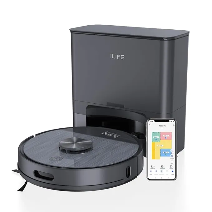 ILIFE T20s Pro Robot Vacuum Cleaner with Advanced LiDAR Navigation, Self-Emptying for Up to 10 Weeks, Strong Suction, Simultaneous Vac and Mop, Multi Floor Maps, Customized Cleaning, App, Alexa & GH