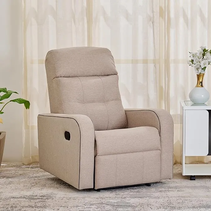 Home Centre | Helios Toledo 1-Seater Fabric Recliner | Recliner Sofa for Living Room | Solid Wood | Beige | 1 Year Warranty