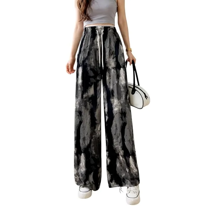 Celary Women's Printed Palazzo Pants  Silk Blend High Waist Wide Leg Trousers | Elastic Waist Relaxed Fit Casual Flowy Pants for Travel, College, Office