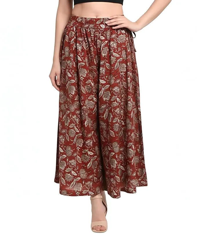 Pure Cotton Palazzo for Women Relaxed Fit Wide Leg Flared Printed Palazzo Pants Stylish Ethnic & Indo