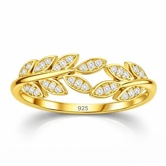 925 Sterling Silver Adjustable Zircon-Studded Leaf Ring for Women