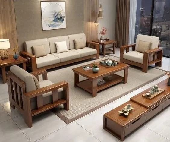 NATRAJ ART & CRAFT Sheesham Wood 5 Seater Sofa Set for Living Room | Solid Wood Furniture for Home & Office | Lounge Sofa (Natural Teak Finish)