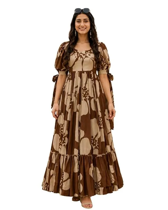 Modestouze Attires Women's Floral Pattern Rayon Blend Maxi Dress