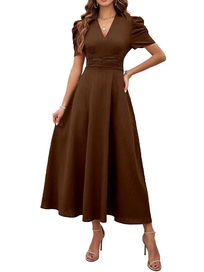 Shasmi Women's Solid Color V-Neck A-Line Maxi Dress