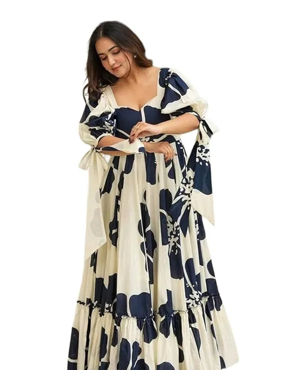 Modestouze Attires Women's Floral Pattern Rayon Blend Maxi Dress