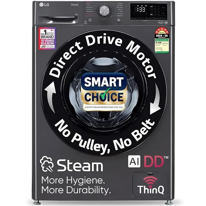 LG Smart Choice, 9 Kg, 5 Star, AI Direct Drive Technology, Steam, 6 Motion DD & Wi-Fi Fully-Automatic Front Load Washing Machine