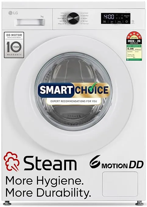 LG Smart Choice, 7 Kg, 5 Star, Steam, Inverter Direct Drive Technology, 6 Motion DD, Fully-Automatic Front Load Washing Machine 
