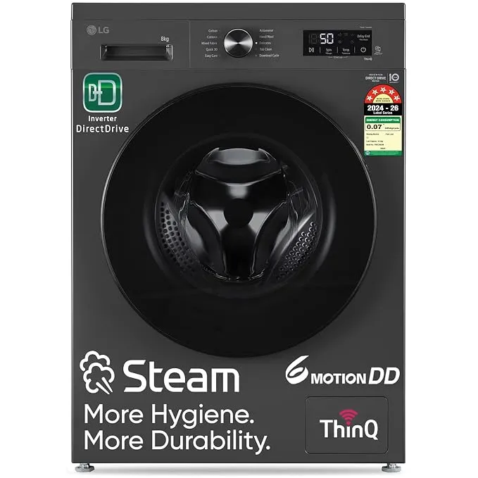LG 8 Kg, 5 Star, Wi-Fi, Direct Drive Technology, Steam Wash, 6 Motion DD, Fully-Automatic Front Load Washing Machine