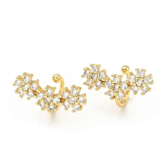 Via Mazzini Fashionable Gold Plated Flower Crystals Non-Pierced Clip-On Ear Cuff 