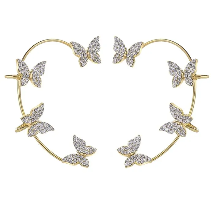 Shining Diva Fashion Stylish 2 Pcs Zircon Butterfly No Piercing Ear Cuff Earrings