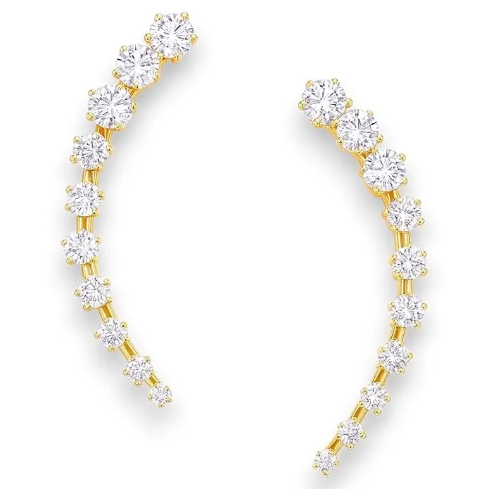 Accessher Gold Plated Contemporary American Diamond Embellished Delicate Light Weighted Ear Cuffs