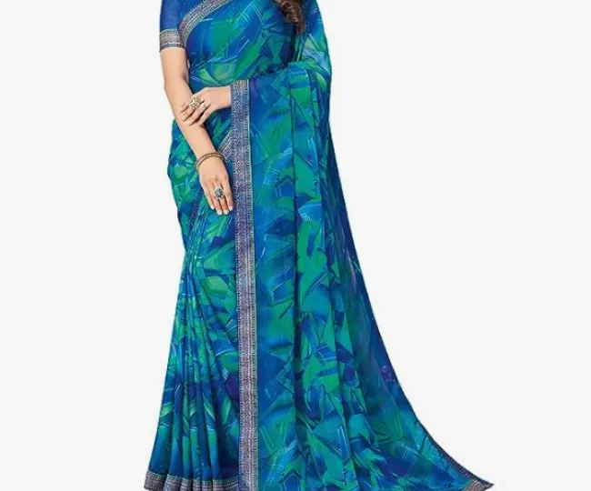 SIRIL Women's Chiffon Printed Saree With Unstitched Blouse Piece