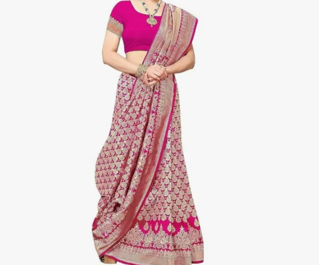 Yashika Women's Trendy Banarasi Kanjivaram Navy Color Art Silk Saree with Blouse Material