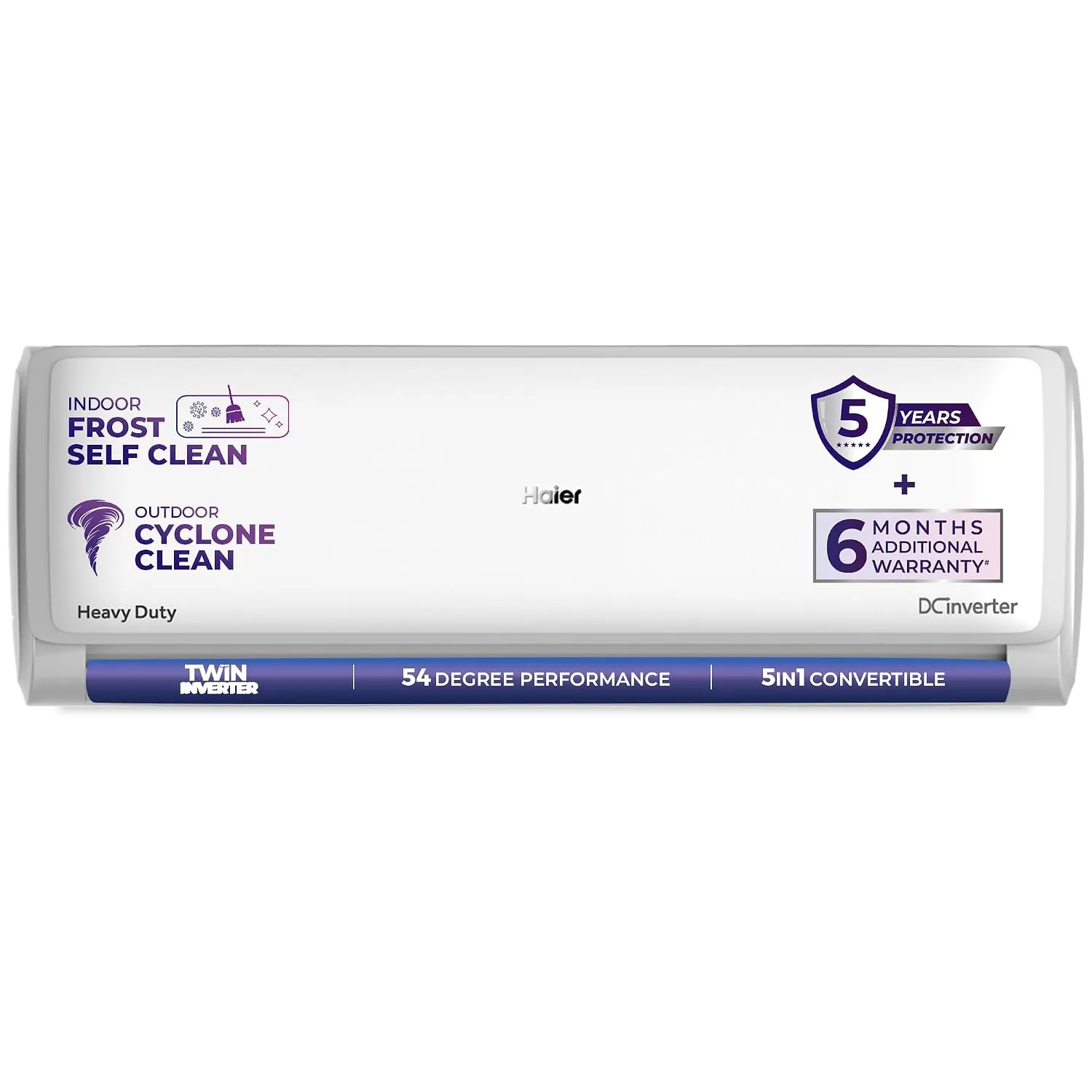 Haier 2 Ton 3 Star, New star rated, Twin Inverter Split AC (Long Air Flow, HD Filter, 5 in 1 Convertible, Copper, 2-way Swing, Turbo Cooling even at 54C, White)-HSA24VP-W3NB-I