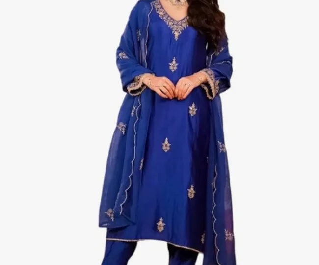 Klosia Women Embroidery Solid Straight Kurta and Pant Set with Dupatta