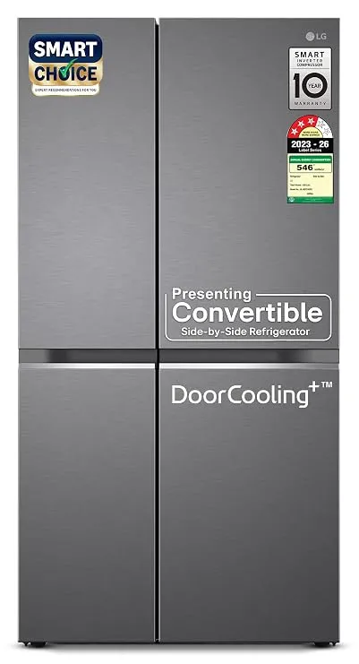 LG 650 L, 3 Star, Smart Inverter Compressor, Convertible, Door Cooling+, Frost Free Double Door Side by Side Refrigerator 