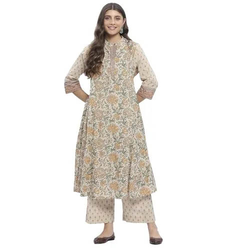 BIBA Women Cotton A Line Printed Suit Set