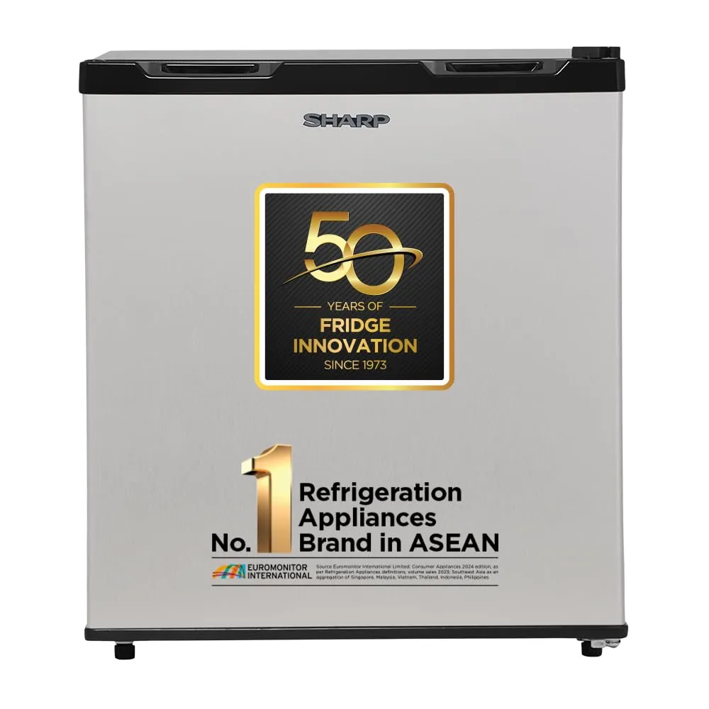 SHARP 50L 2 Star Mini Direct Cool Single Door Refrigerator |Japan 7 Shield Protection|Toughened Glass shelves (Metal Silver, SJ-MRW055N3-PSS)