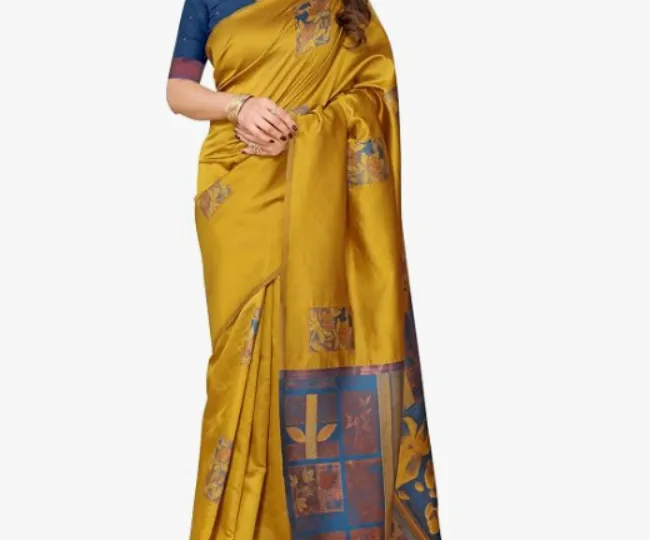Sidhidata Women's Kanjivaram Banarasi Soft Silk Saree With Unstitched Blouse Piece (Silk Box Flower)