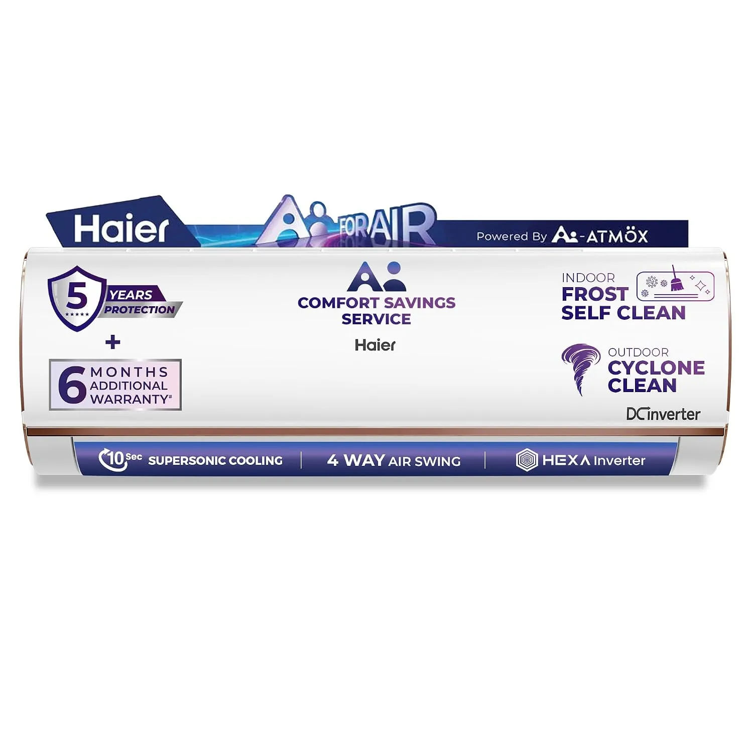 Haier 1.5 Ton 4 Star,New star rated,Wi-Fi HEXA Inverter Smart Split AC (AI Cooling, Energy Saving & Self-Clean, 7 in 1 Convertible, Copper, 4-way Swing, Cools in 10 Sec at 60C,White)-HSA18KU-RAI4NB-I