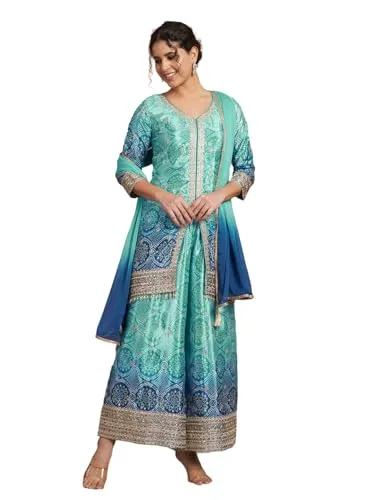 SHOPPING QUEEN Women's Silk Blend Bandhani Kurta and Palazzo Set