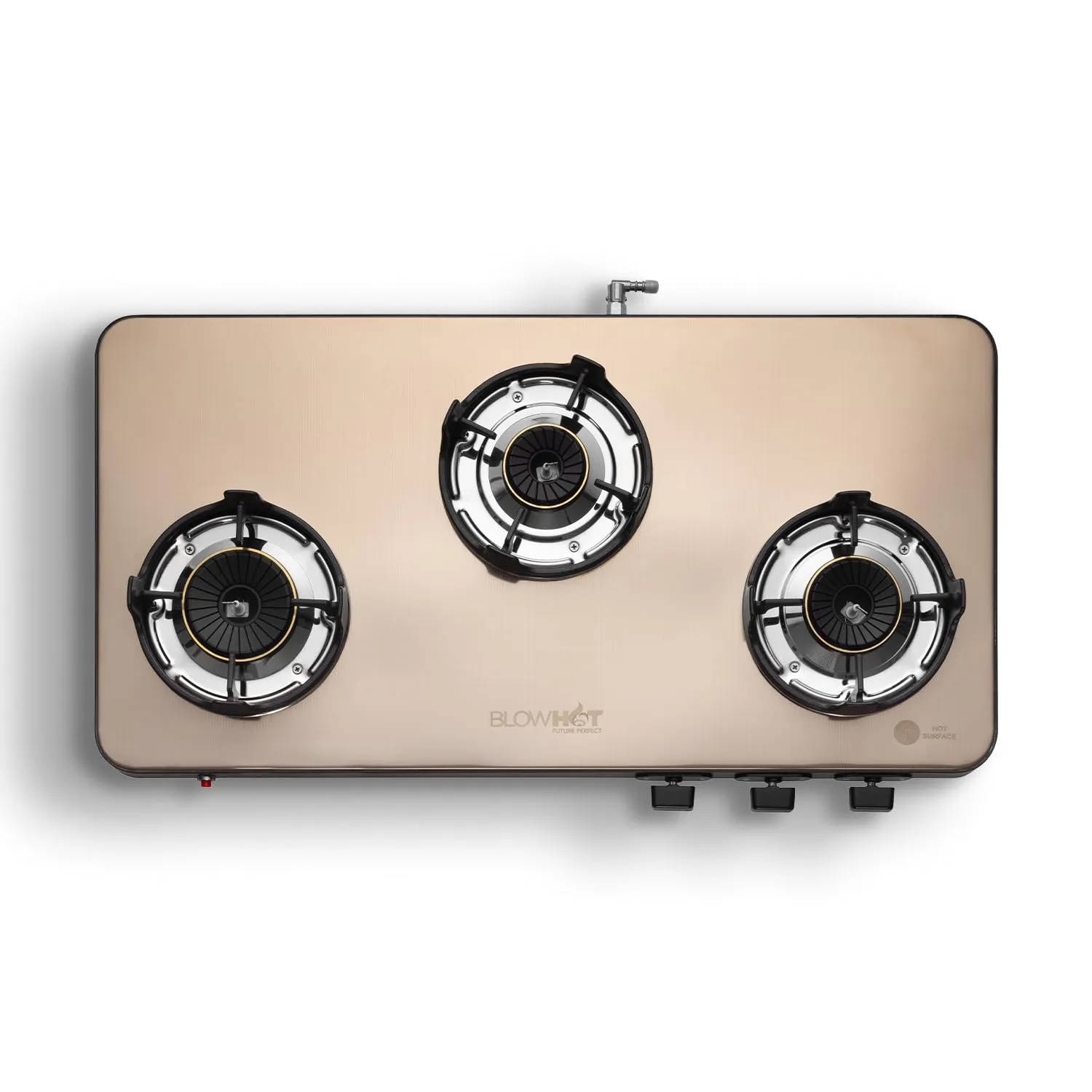 BLOWHOT Crystal 3 Burner Auto-Ignition Tornado Brass Burner Gas Stove (ISI Certi.), Stainless Steel Top - DOORSTEP SERVICE + 2Yr General & 5 Year Warranty on Burner & Gas Valves, LPG/PNG Compatible