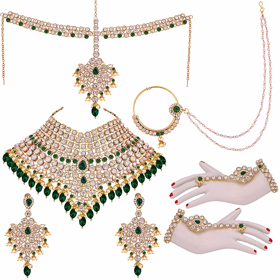 Lucky Jewellery Wedding Designer Gold Plated Dulhan Choker Bridal Set