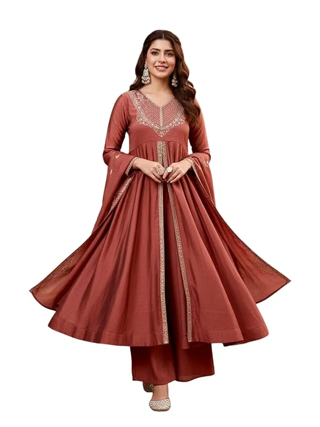 MOKOSH Womens Silk Anarkali Kurta Pant with Dupatta