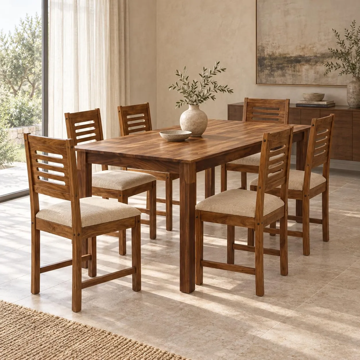 DecorNation Juliana 6 Seater Dining Table Set with CushionDecorNation Juliana 6 Seater Dining Table Set with Cushion