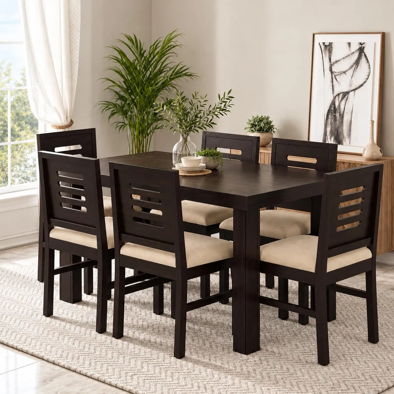 SONA Art & Crafts Capsule Solid Sheesham Wood Dining Table Set 6 Seater
