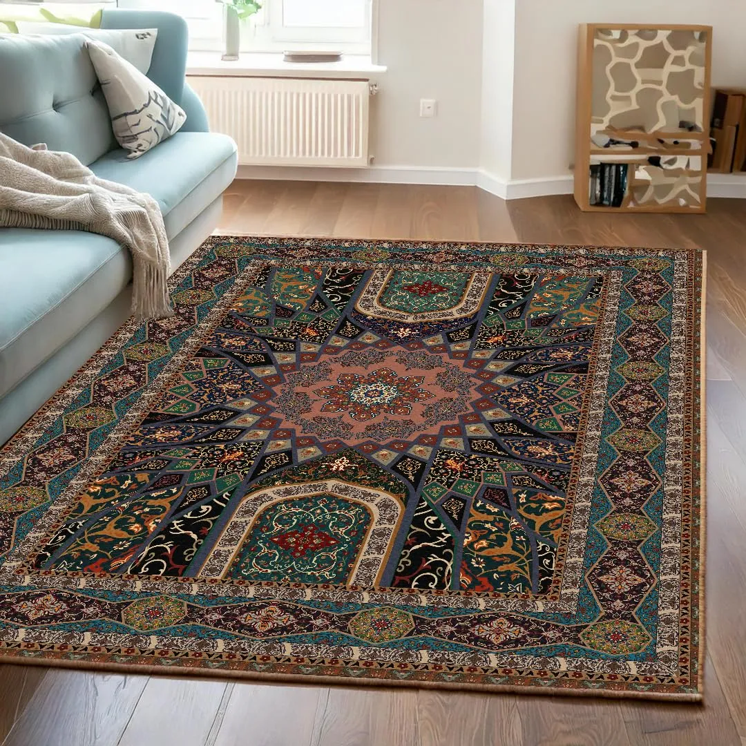 ishro home Multi Printed Carpet