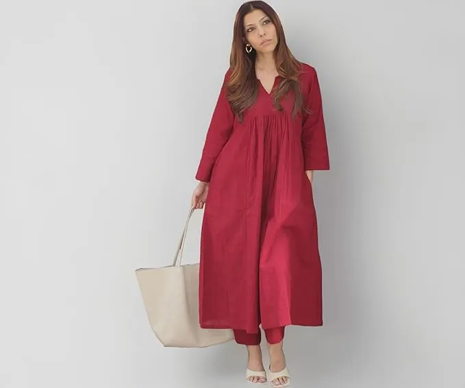 GoSriKi Women's Rayon Viscose Ethnic Co-Ord Set | Kurta Pant Set | Kurta Palazzo Set | Stylish Cotton Suit Set for Women